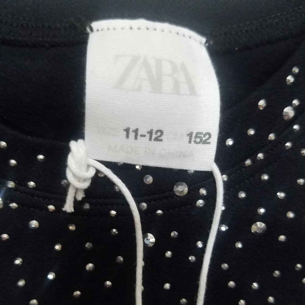 Zara Girls Size 11/ 12 Black Sparkly Stretchy Long Sleeve Shirt - Picture 4 of 5